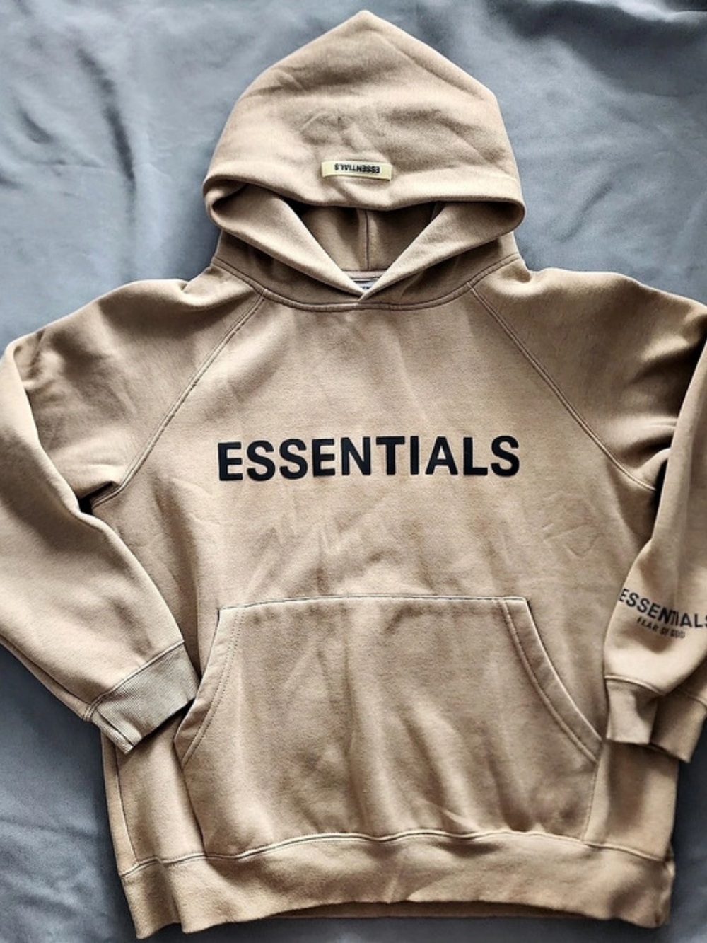 Fear of God Essentials Knit Logo Hoodie Beige Tan Taupe Sweatshirt